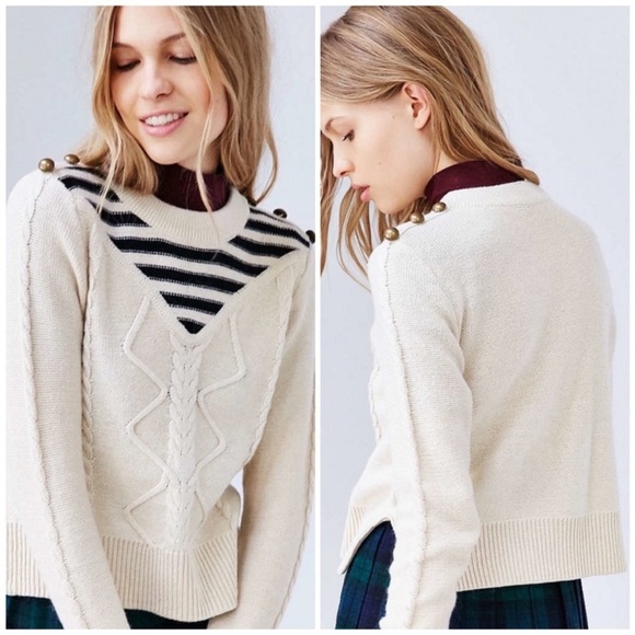 Alice & UO NWT Gitane Crewneck Cable Button Stripes Cotton Blend Knit Sweater S - Picture 8 of 15